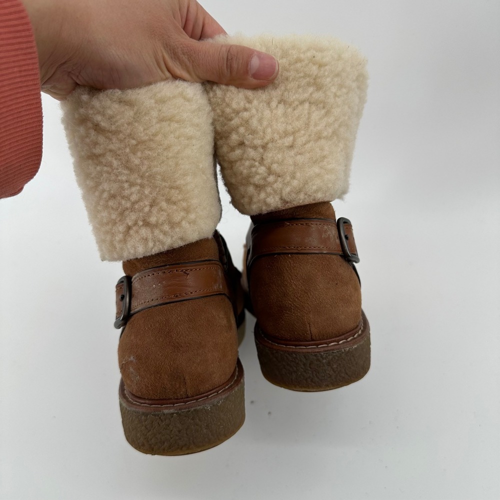 Coach G1433 Womens Tan Suede Moto Shearling Fur Lined Moccasin Boots Size 7B - Picture 8 of 12